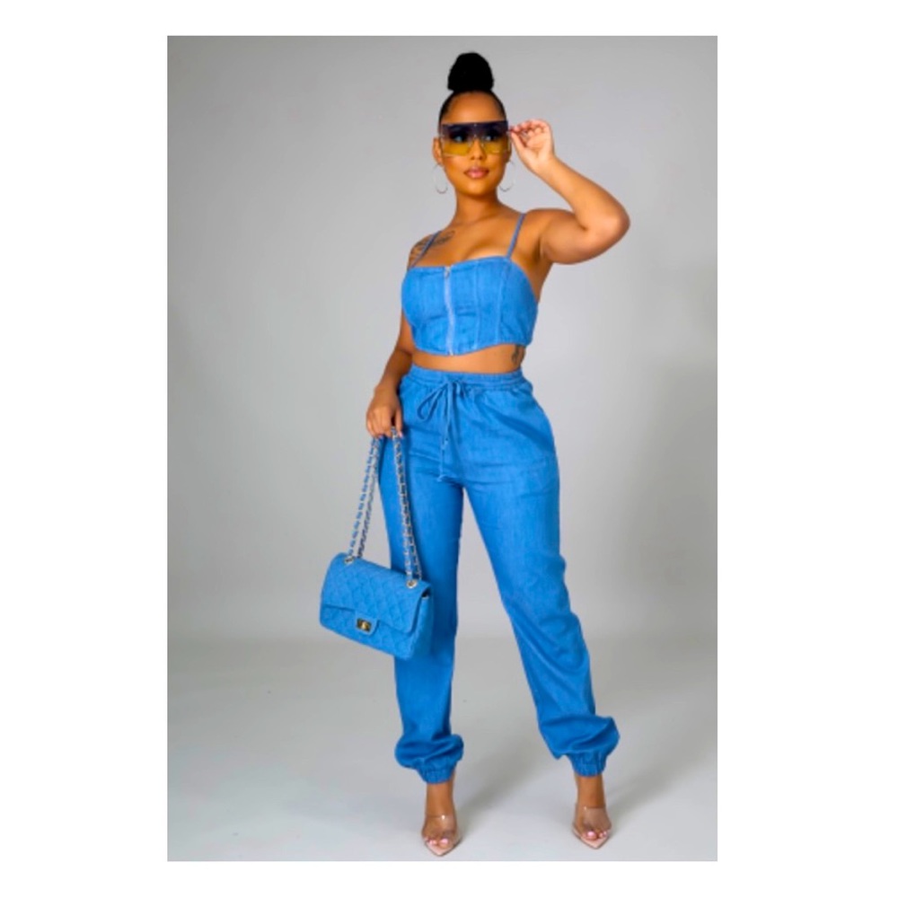 Two-Piece Denim Pants Set